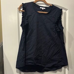 Navy Ruffle Sleeve Top